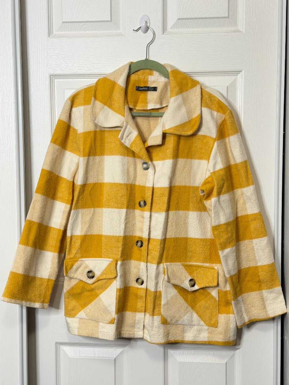 Yellow Plaid Flannel Coat- Boohoo Women's 10